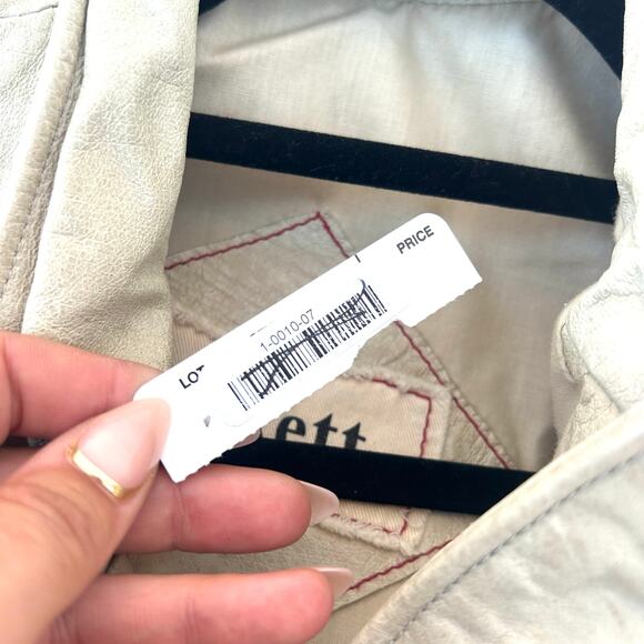 Vintage Y2K Jakett New York Cream Leather Jacket Medium Beige Moto Button Up - Picture 10 of 10